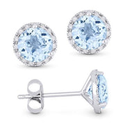 14K White Gold Aquamarine & Diamond Halo Earrings